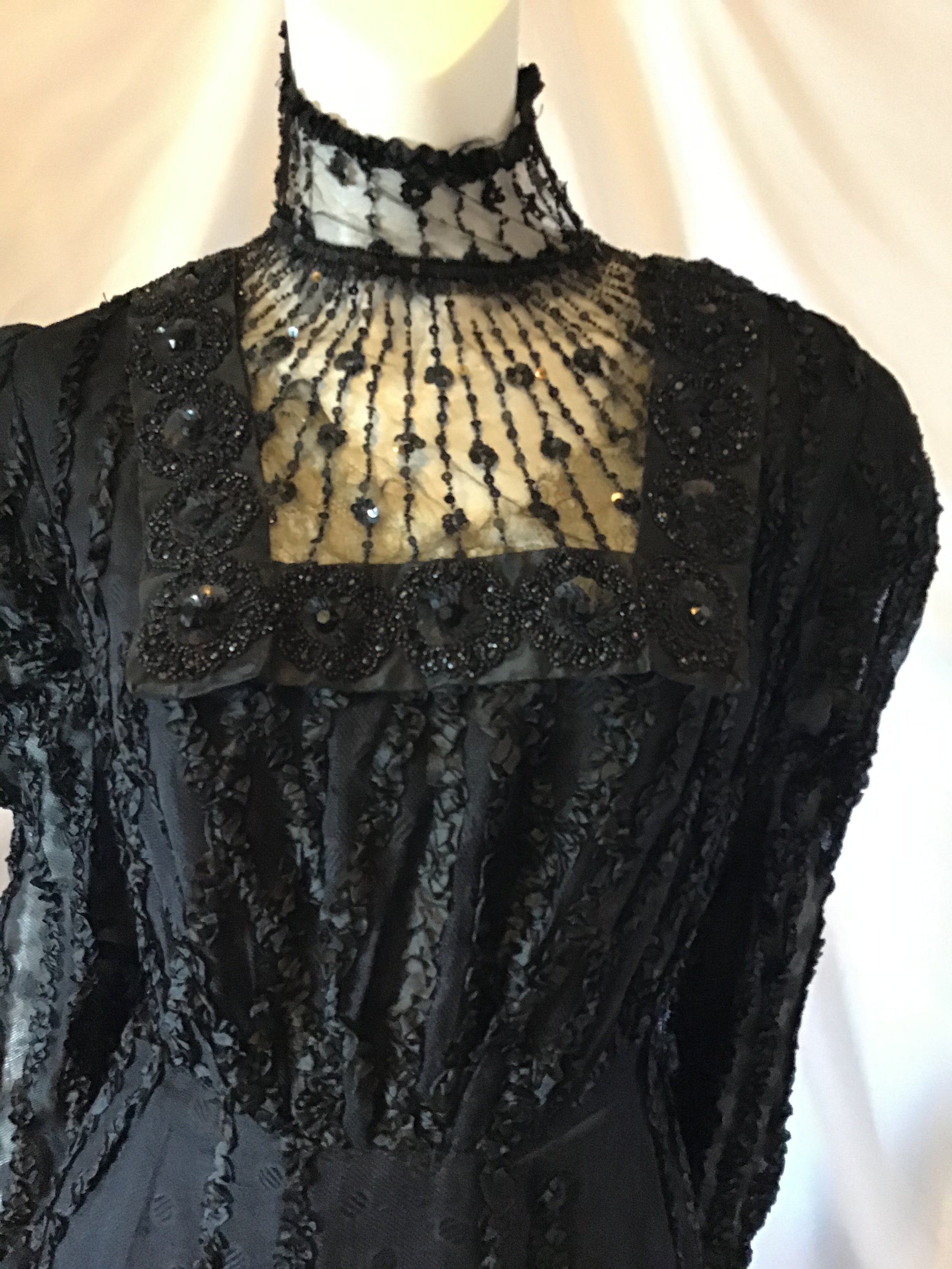 1900s Victorian Black Ribbon and net dress