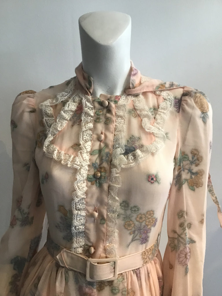 1970s Act II Peach Floral Maxi Dress