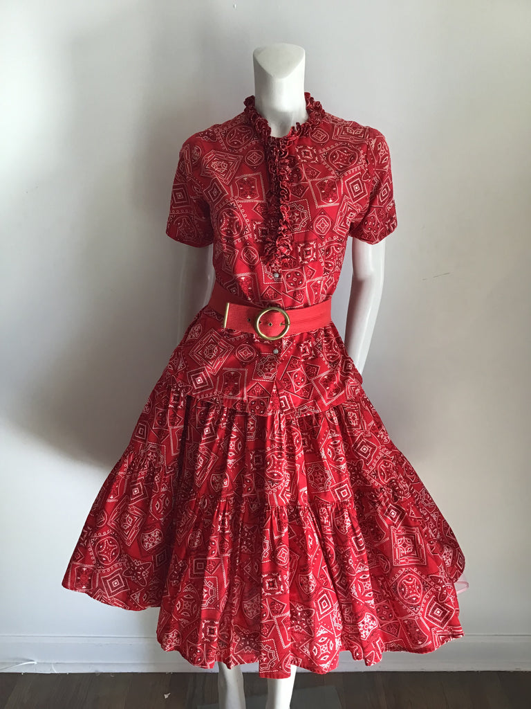 1950s Rockmount Ranch Wear Red Cotton  2 piece Dress