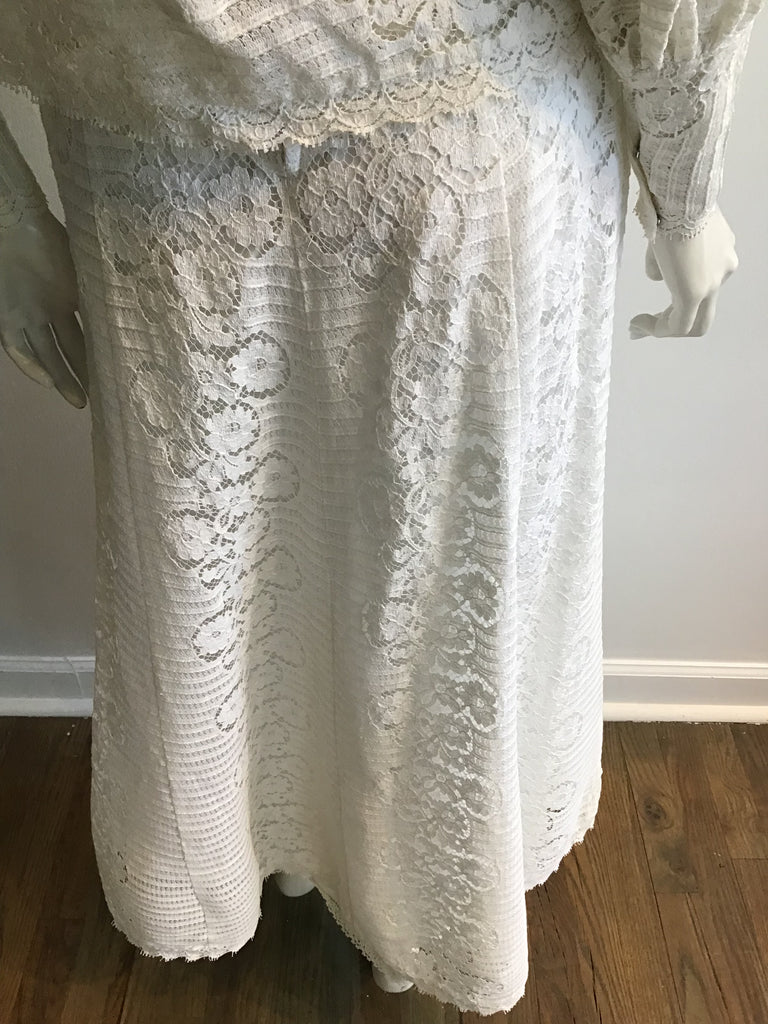1980s White 2 Piece Ribbon and Lace Dress