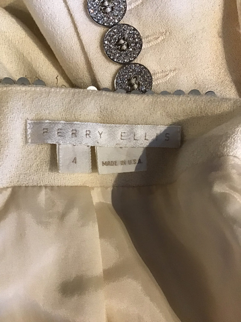 1980's Perry Ellis Cream Silver/Sequinned & Jeweled Skirt Suit Size 4-unworn