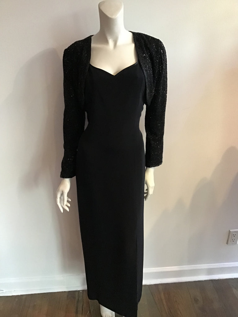 Vintage 1980s Bob Mackie Rayon/silk Gown with black beaded bloero