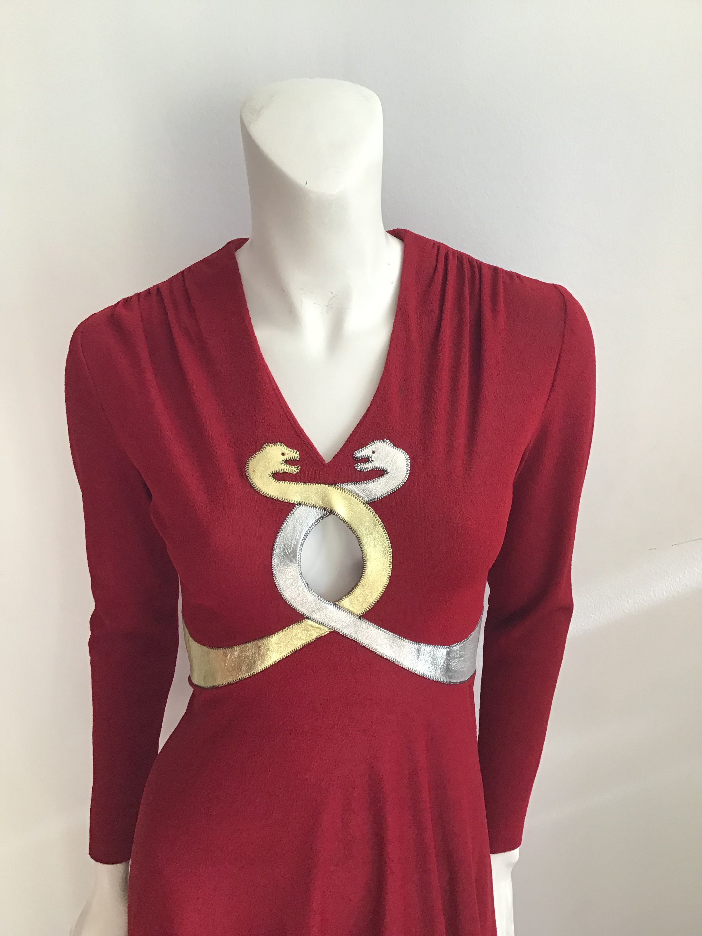 1970's  Red and Gold Mr Boots Snakes Evening Gown size 4