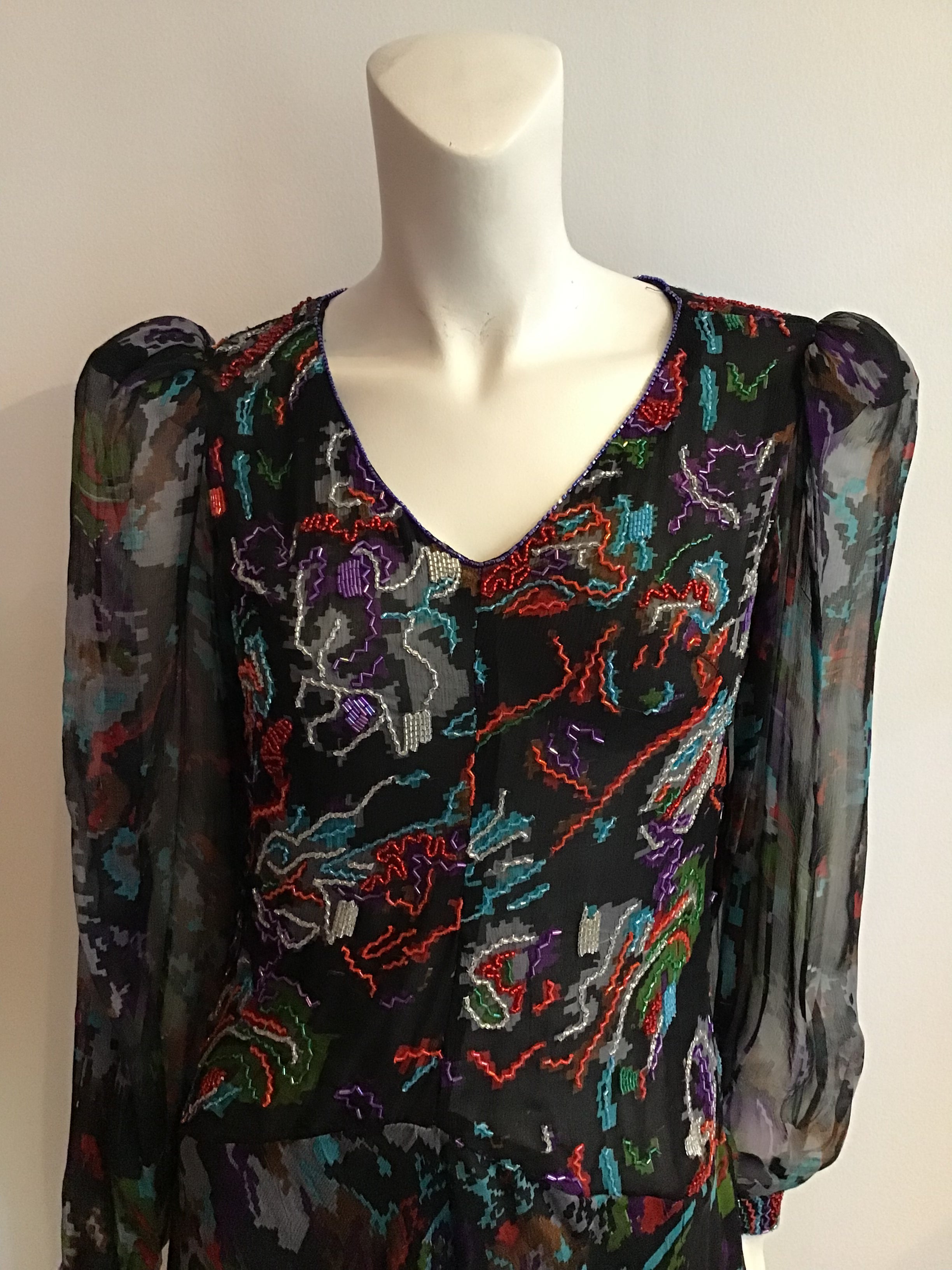 1980's Yaz II Floral Chiffon Dinner Dress Size 8