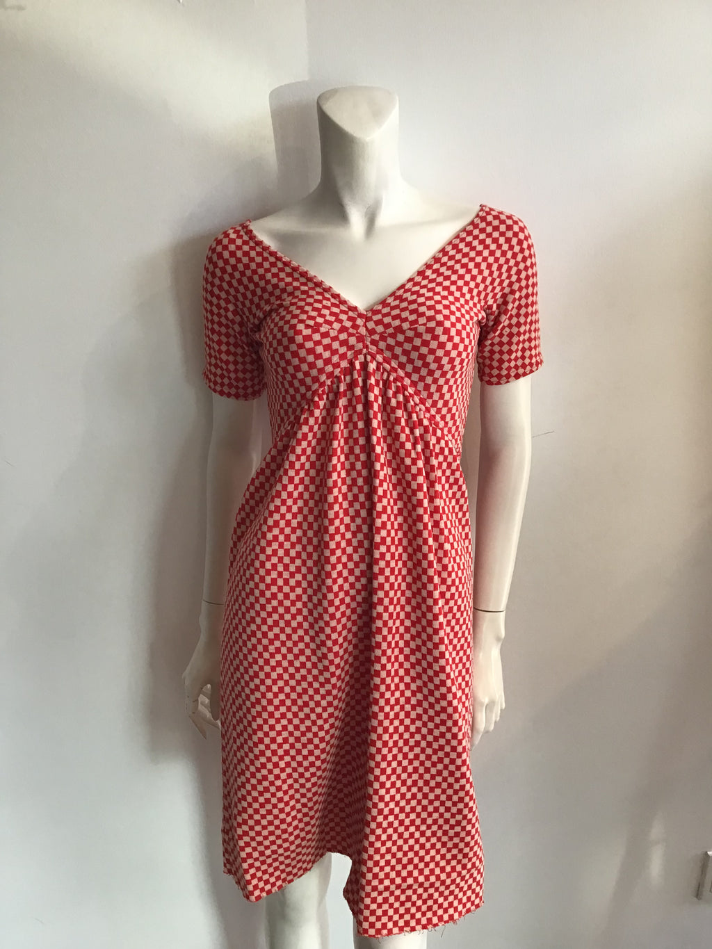 1960s Rudi Gernreich Red and white checked cotton and wool blend knit dress-size 4