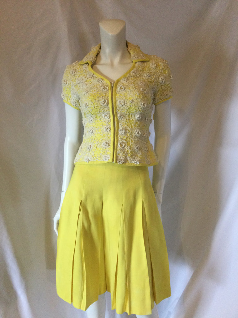 1960's Mary O’Donnell Two Piece Yellow Skirt/Irish Crochet top-size 2