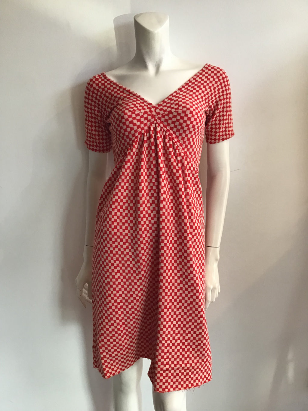 1960s Rudi Gernreich Red and white checked cotton and wool blend knit dress-size 4