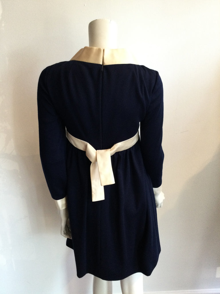 1960s Geoffrey Beene Navy Blue Wool Mini  Dress-size 3/4