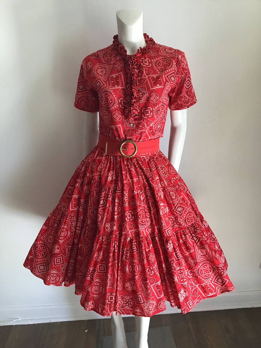 1950s Rockmount Ranch Wear Red Cotton  2 piece Dress