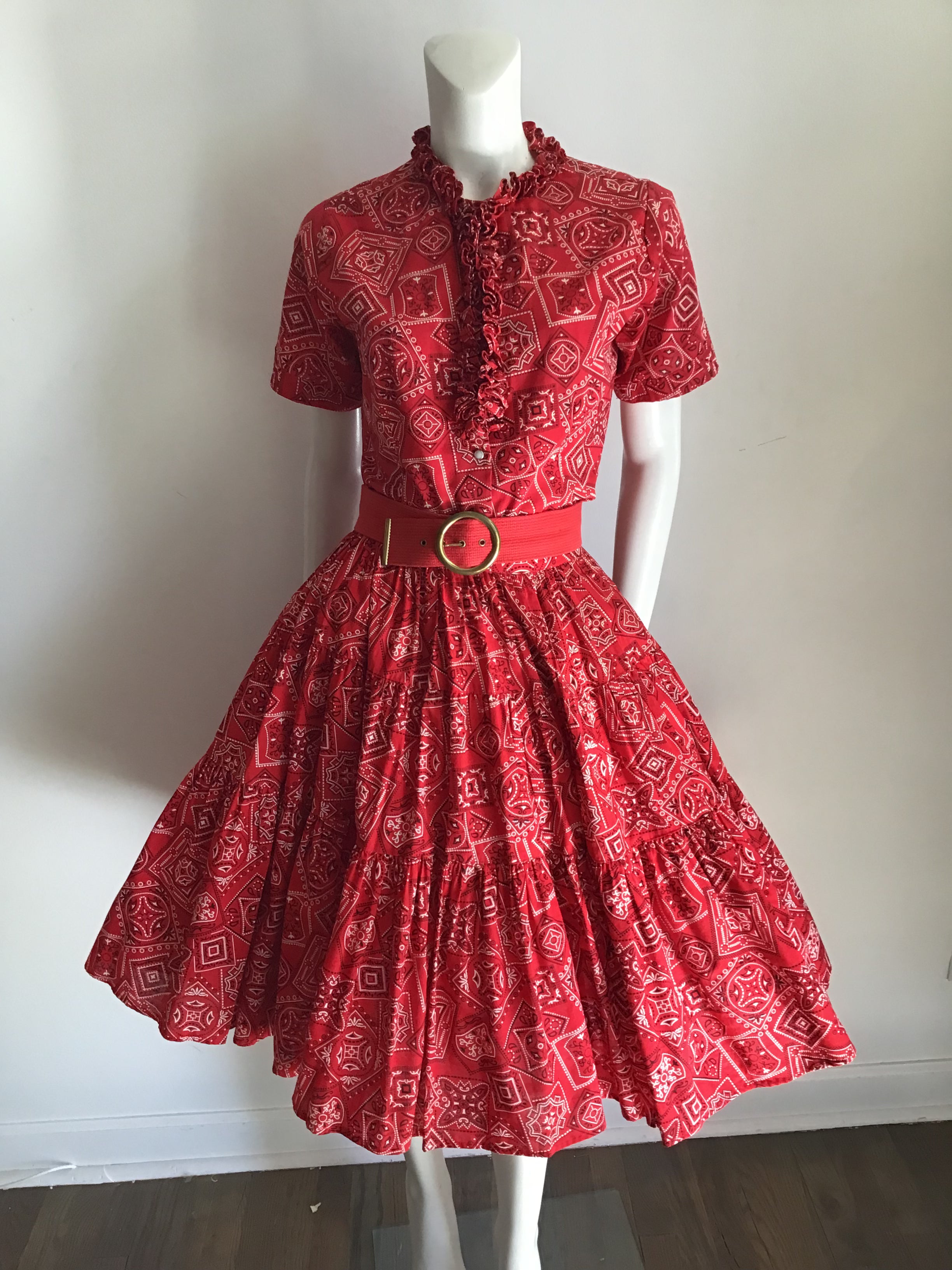 1950s Rockmount Ranch Wear Red Cotton  2 piece Dress