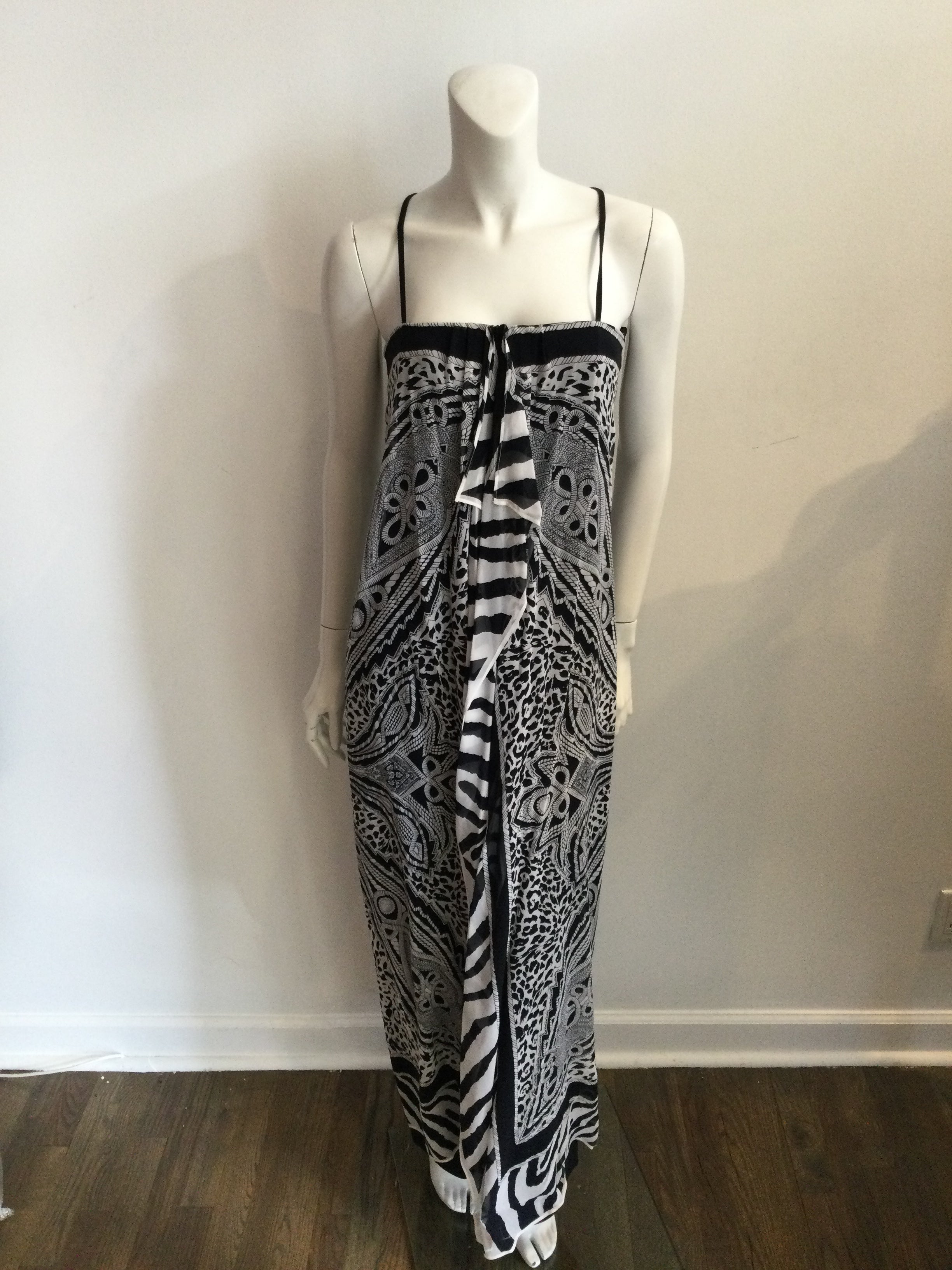 1980s Loius Feraud Black and white Silk Chiffon Printed Paisley dress 