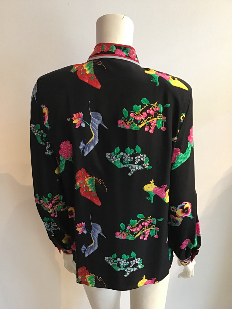 1980's Frances Brewster Multicolor print Silk Blouse-size 6/8 unworn | Vintage Tops