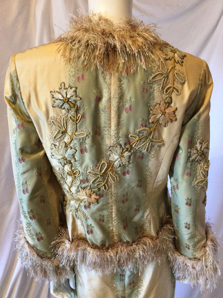 Gallery of Wearable art Sage Green and Tan Silk Decorated Jacket and skirt 