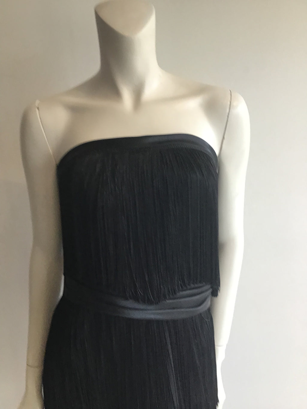 1960s Rose Taft for Couture Black Fringe Evening Gown