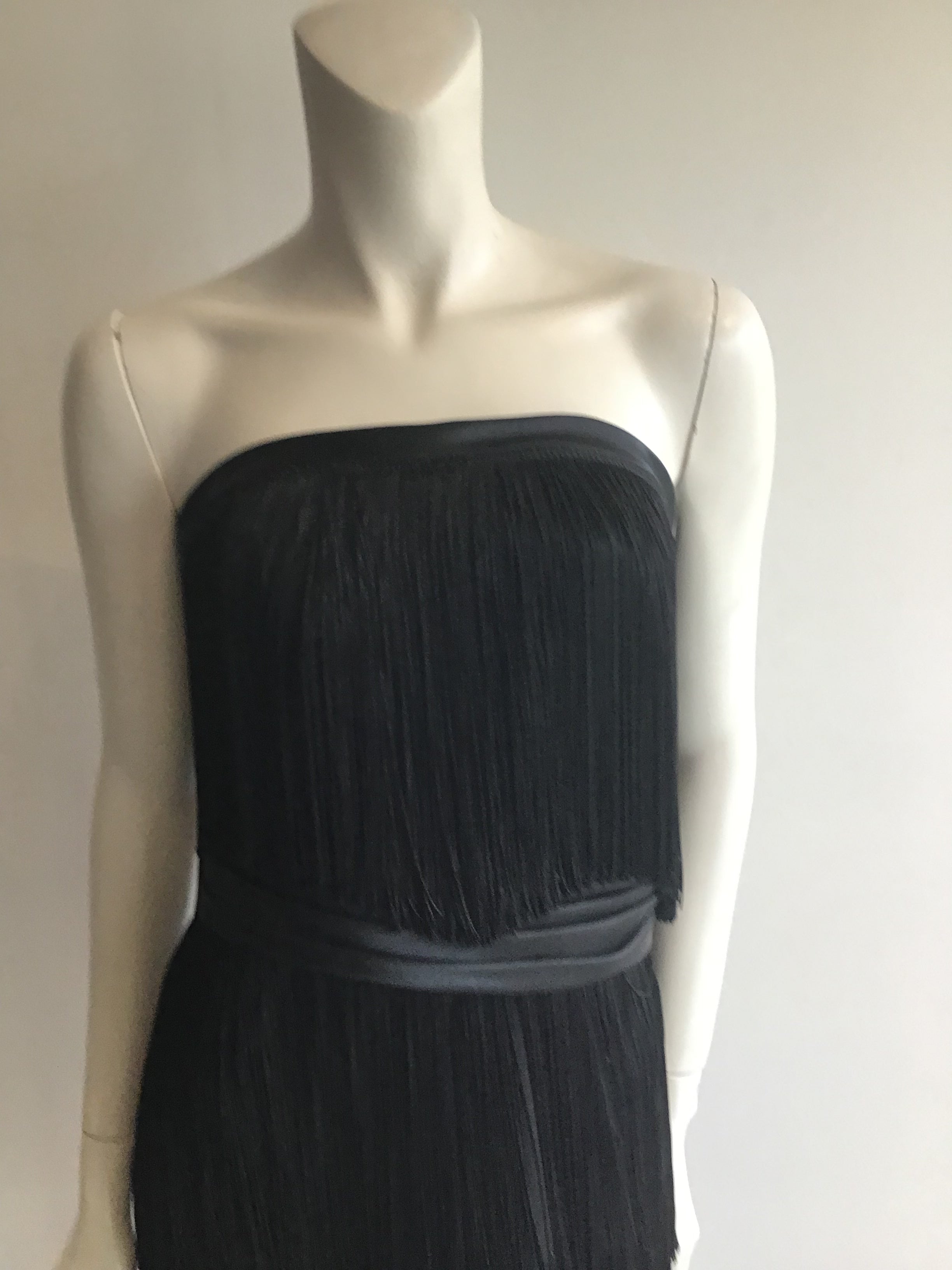 1960s Rose Taft for Couture Black Fringe Evening Gown