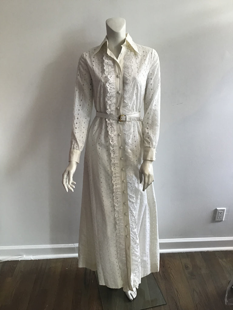 1970s White Eyelet Maxi Dress /unworn with original tags