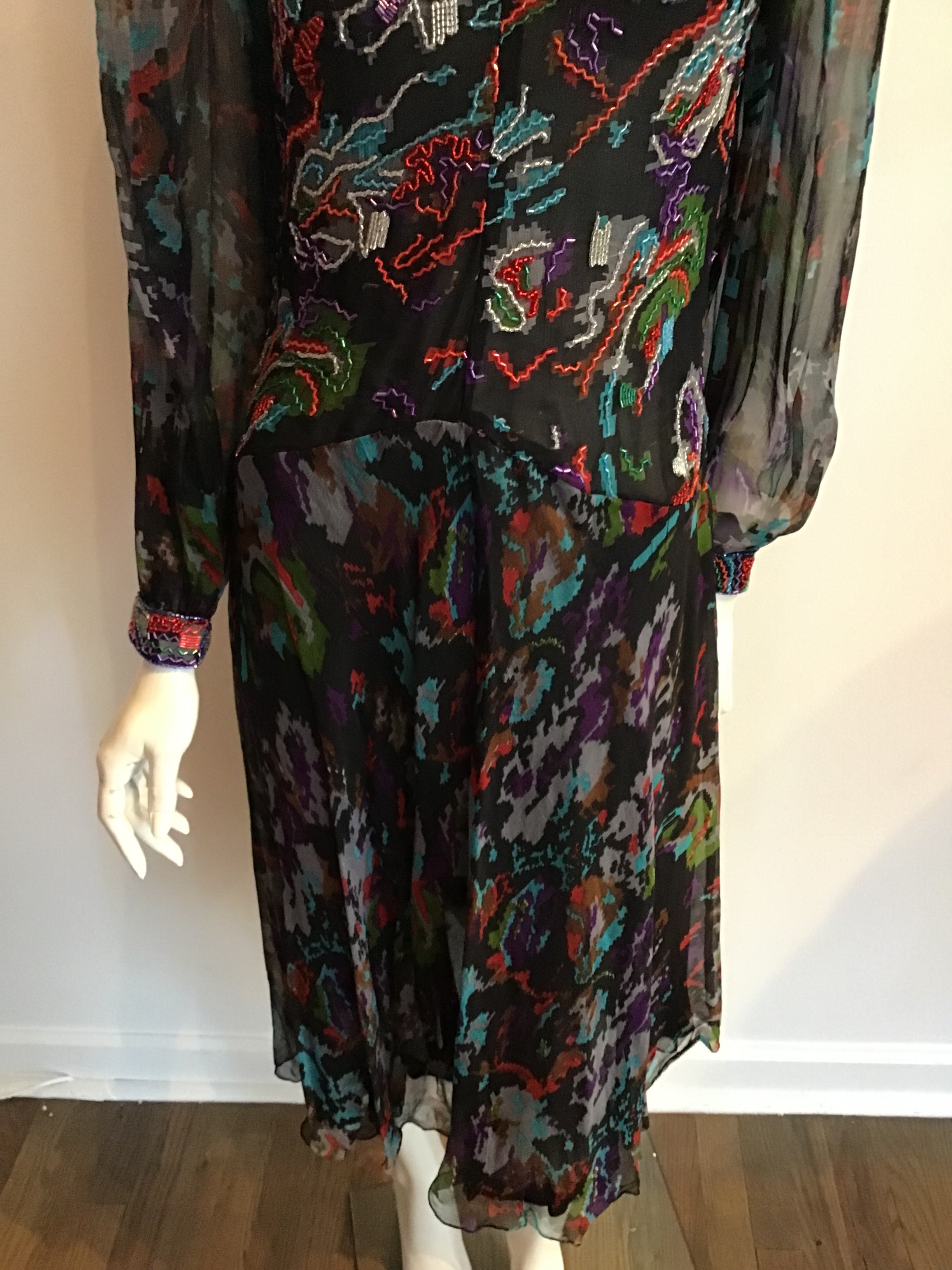 1980's Yaz II Floral Chiffon Dinner Dress Size 8