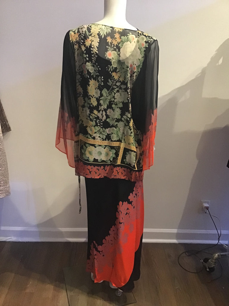 1970s printed  Asian Style Evening Gown