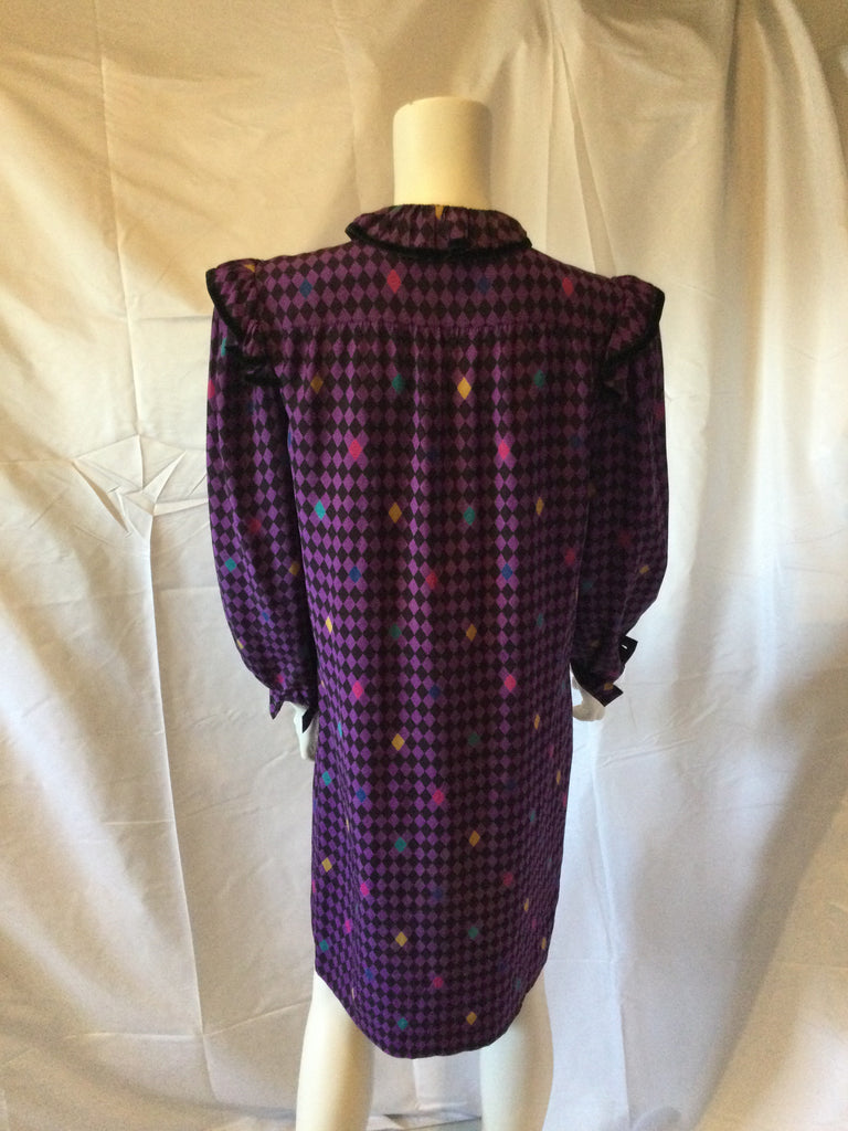 Oscar De La Renta 1980s Purple Checkered  80s Dress