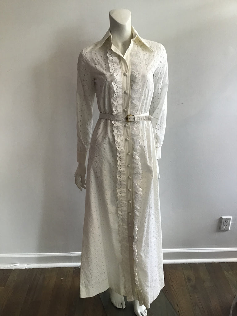 1970s White Eyelet Maxi Dress /unworn with original tags