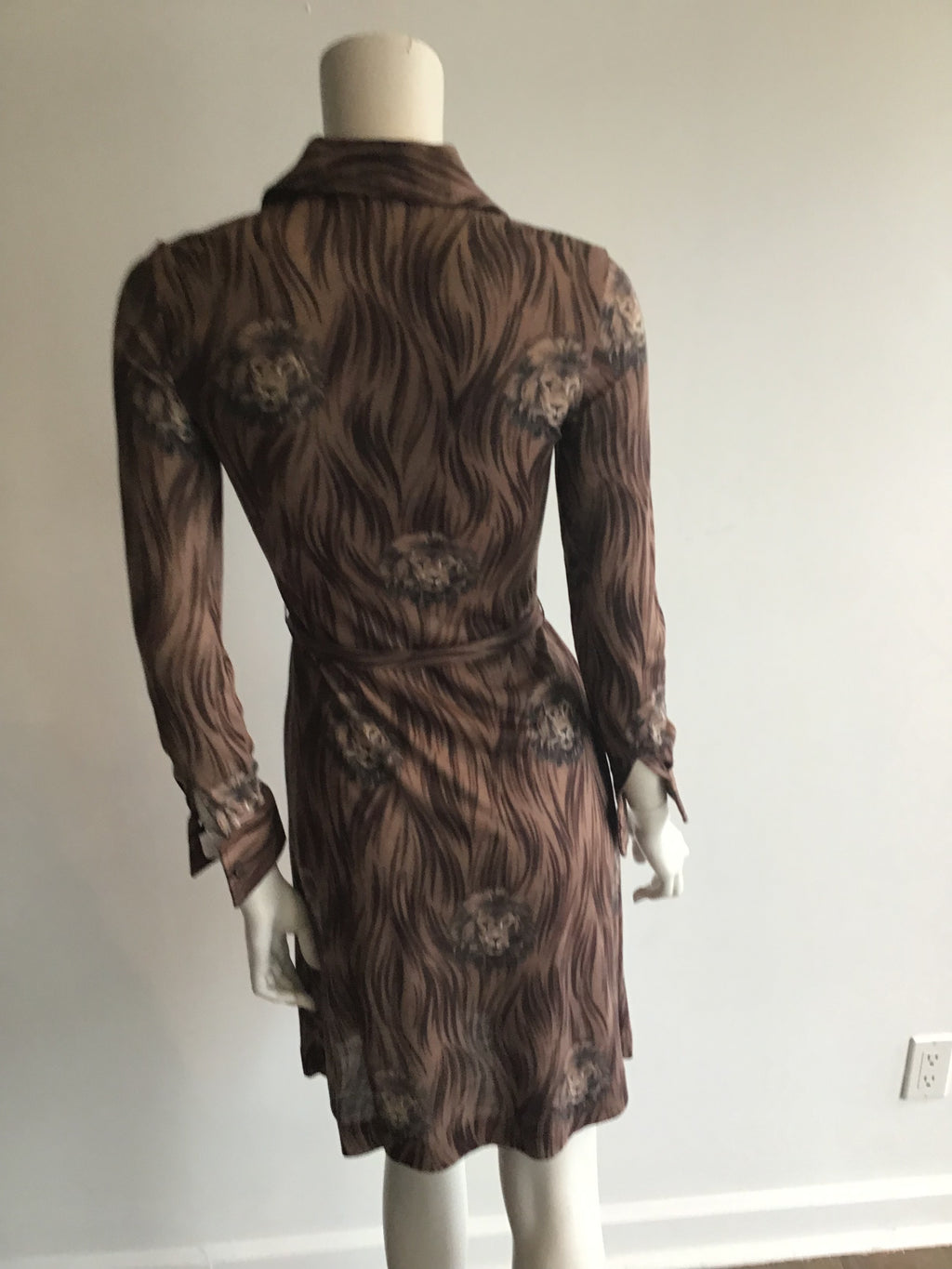 1970's Saint Clair for Thayer Brown Printed Dress with Lions