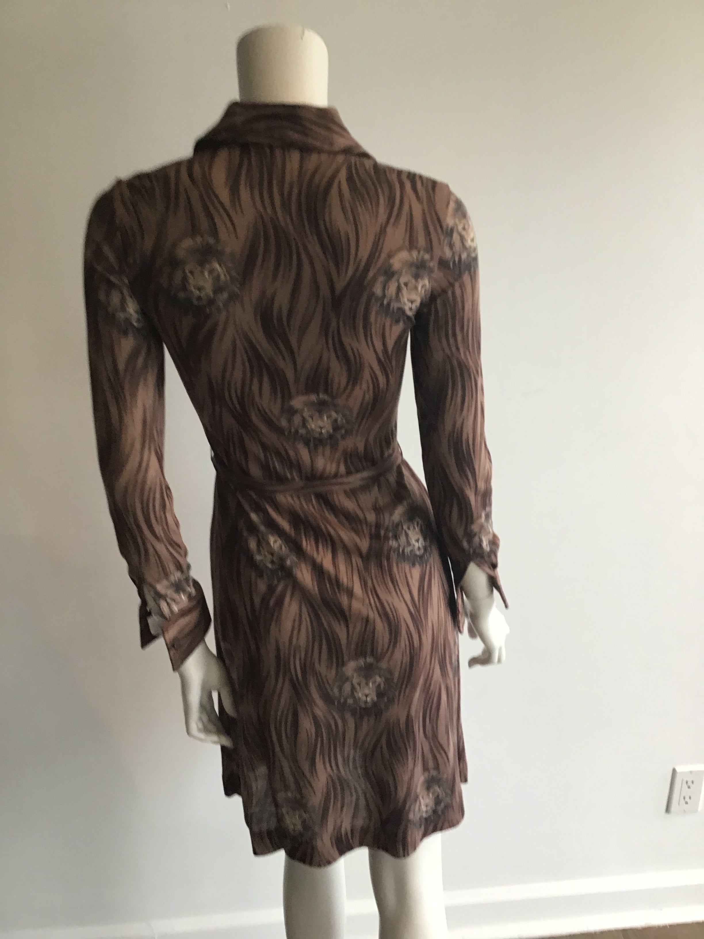 1970's Saint Clair for Thayer Brown Printed Dress with Lions