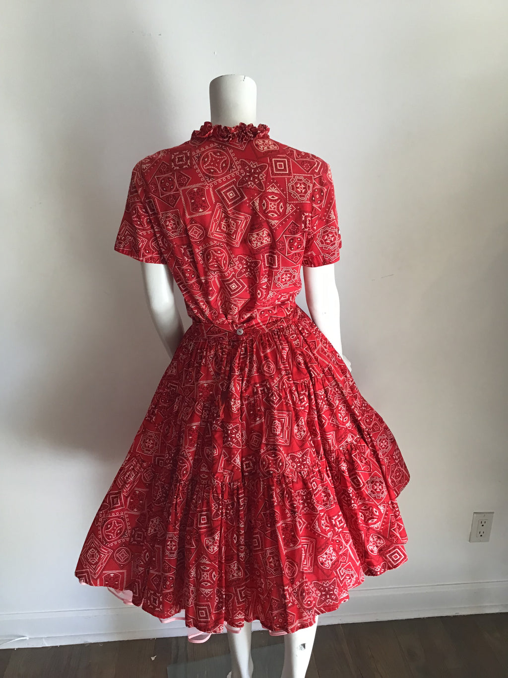 1950s Rockmount Ranch Wear Red Cotton  2 piece Dress