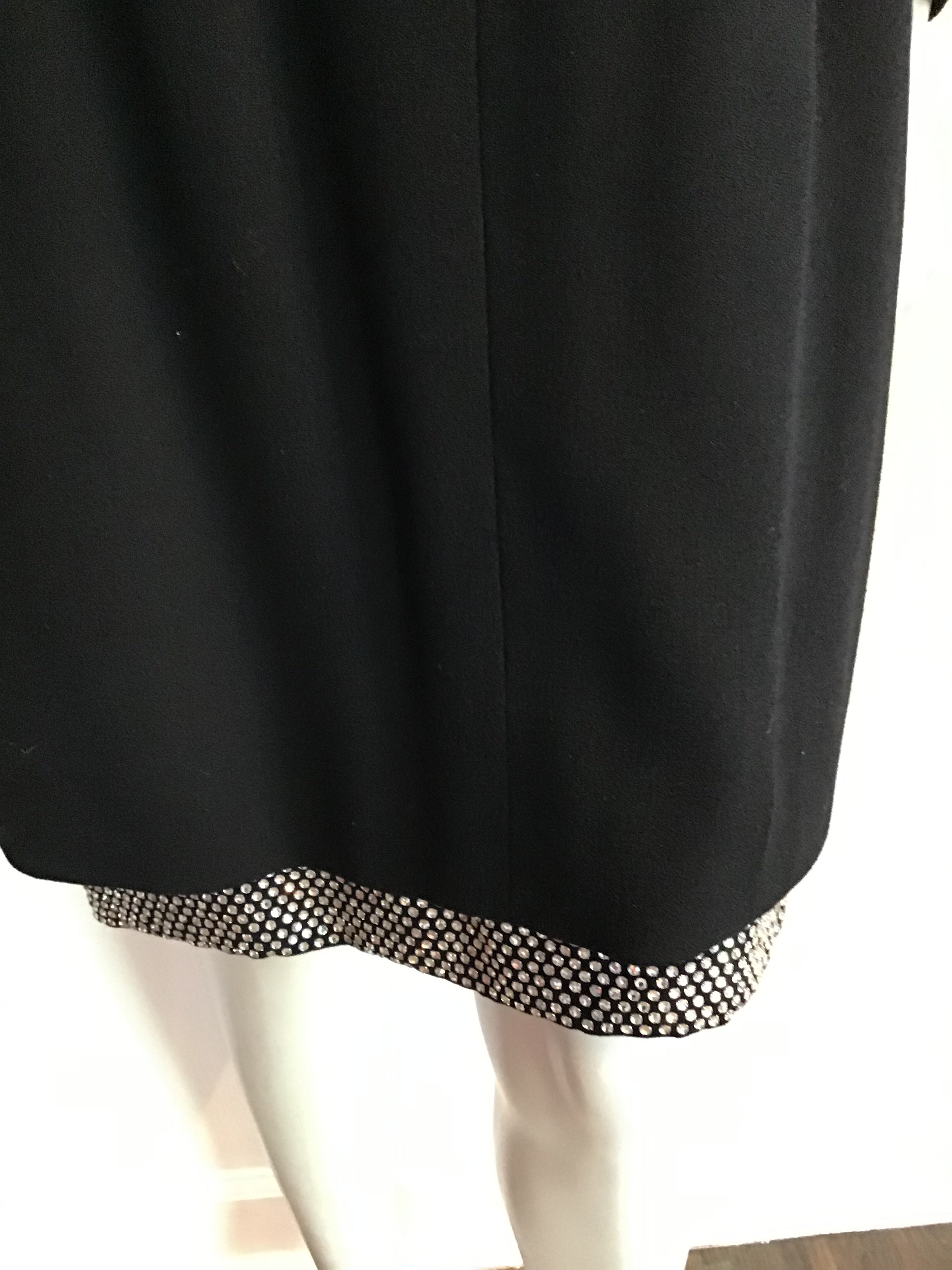 1980's Pauline Trigeré Black wool silk blend  Rhinestone trimmed  Cocktail Dress size 8