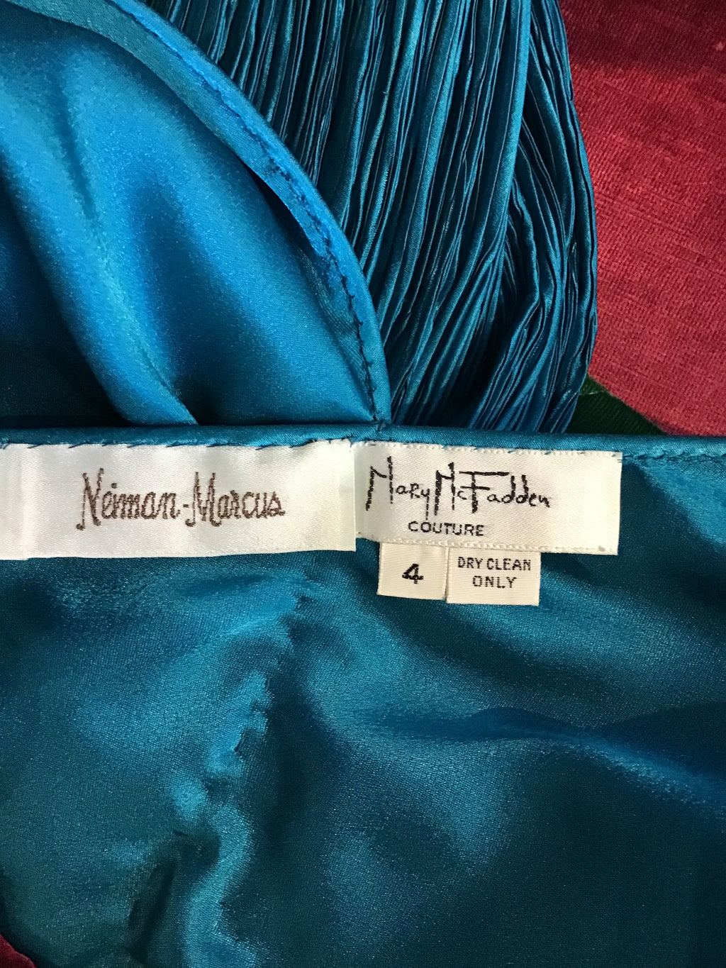 1980's Mary McFadden Teal Silk dress size 4