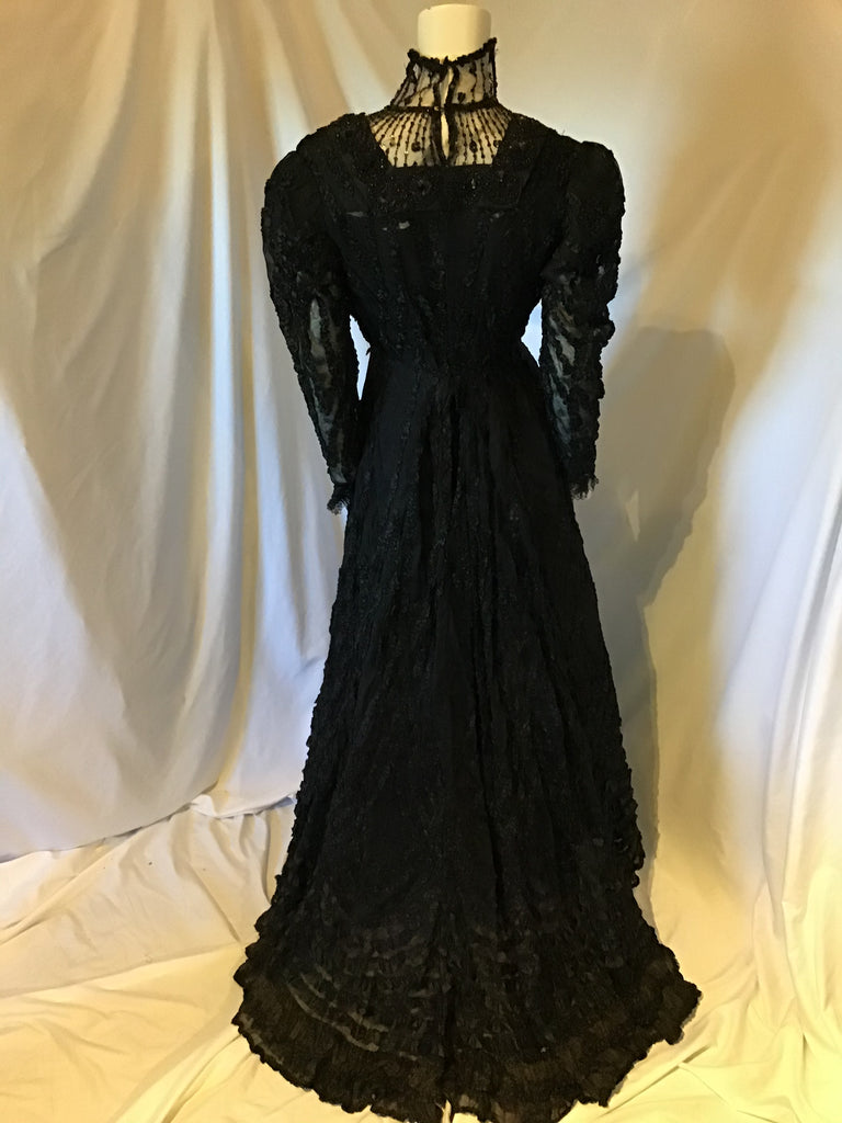 1900s Victorian Black Ribbon and net dress
