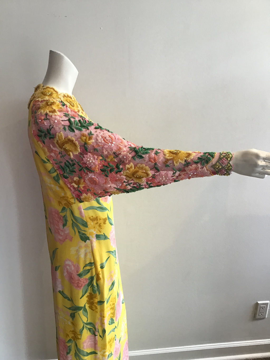 1980s Galanos Yellow Printed Evening Gown