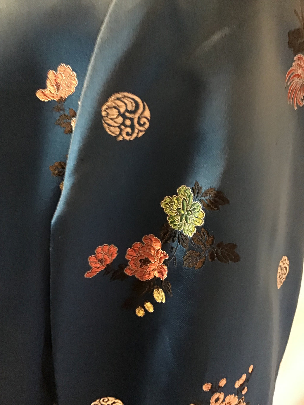 1950s Royal  Blue and Gold Silk Satin Chinese Export Robe-unworn medium