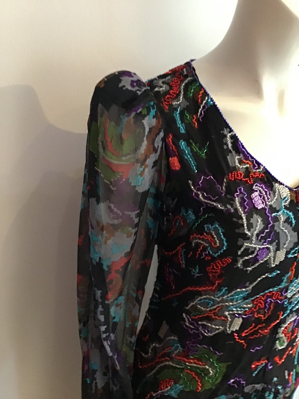 1980's Yaz II Floral Chiffon Dinner Dress Size 8