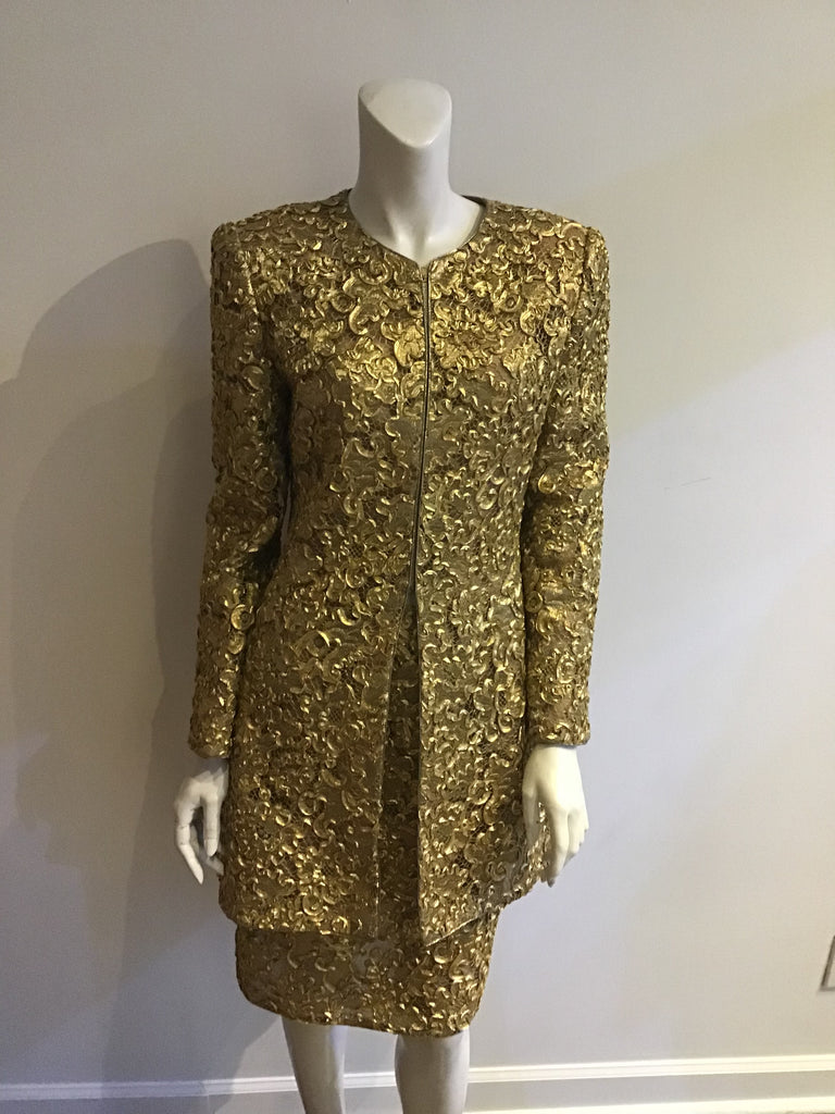 Vintage clothing boutique gift shop Mary Mcfadden Gold Lace two piece dinner suit greenwich connecticut 