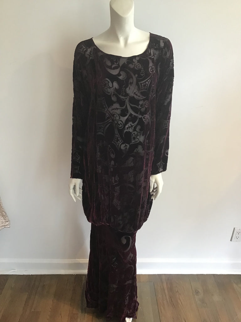 1980's Patricia Lester Deep Cranberry Acid Velvet Evening Gown Size 10/11