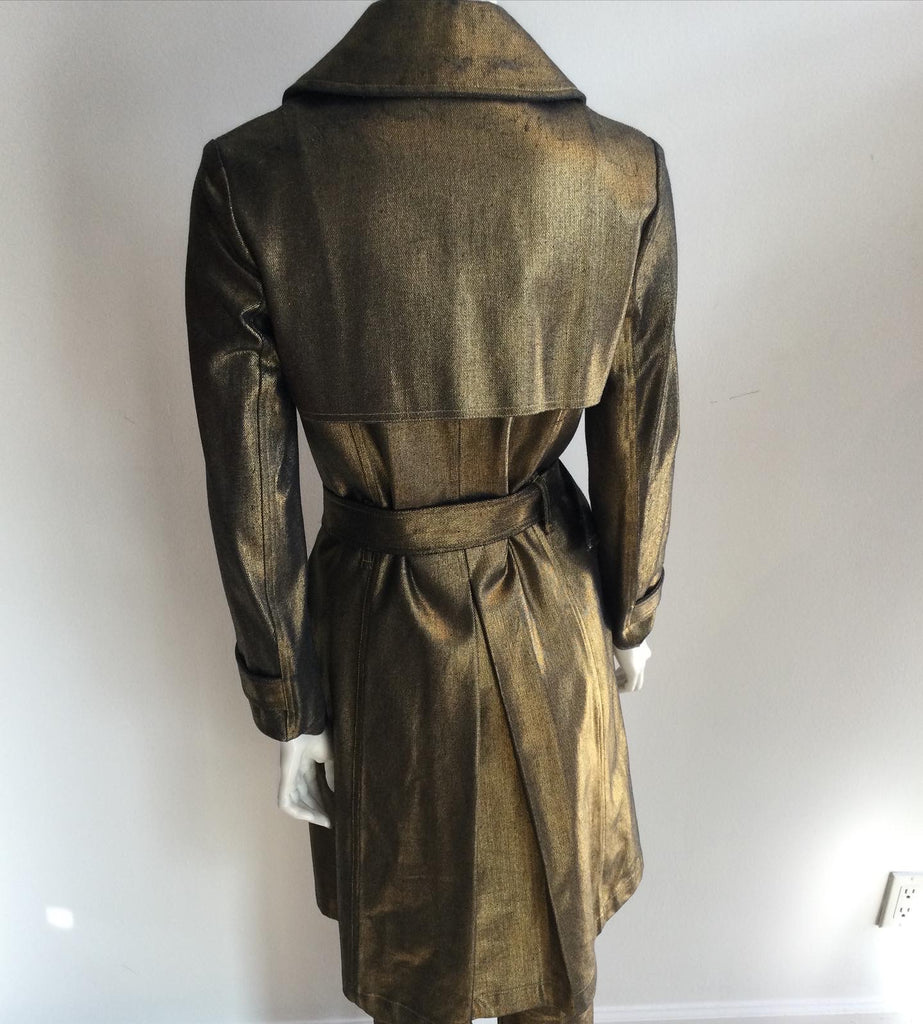 90s Metallic Gold Trench Coat with Matching Pants