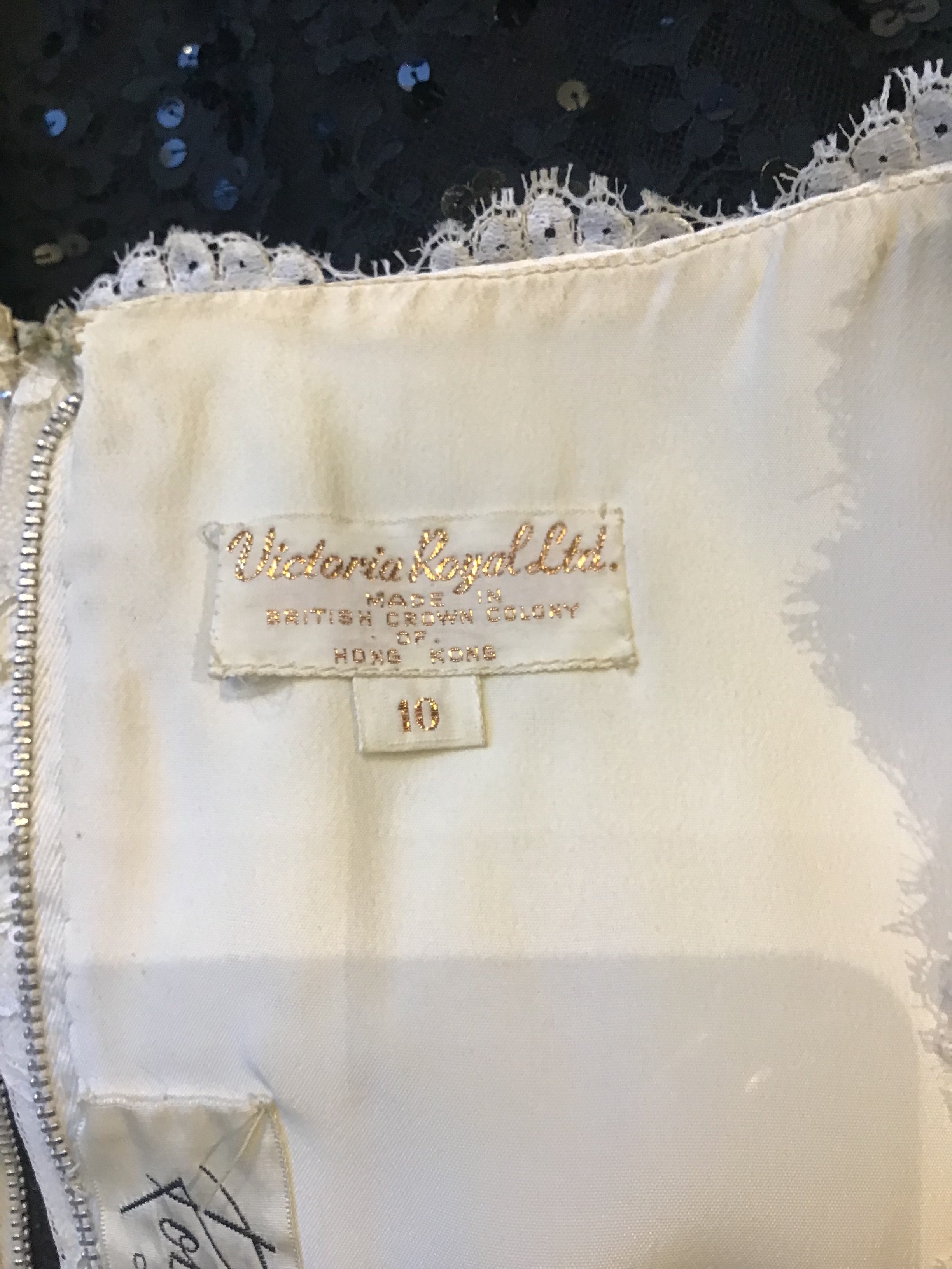 1960's Victoria Royal  White and BlackCotton Chantilly  Lace Cocktail Dress size 5/6