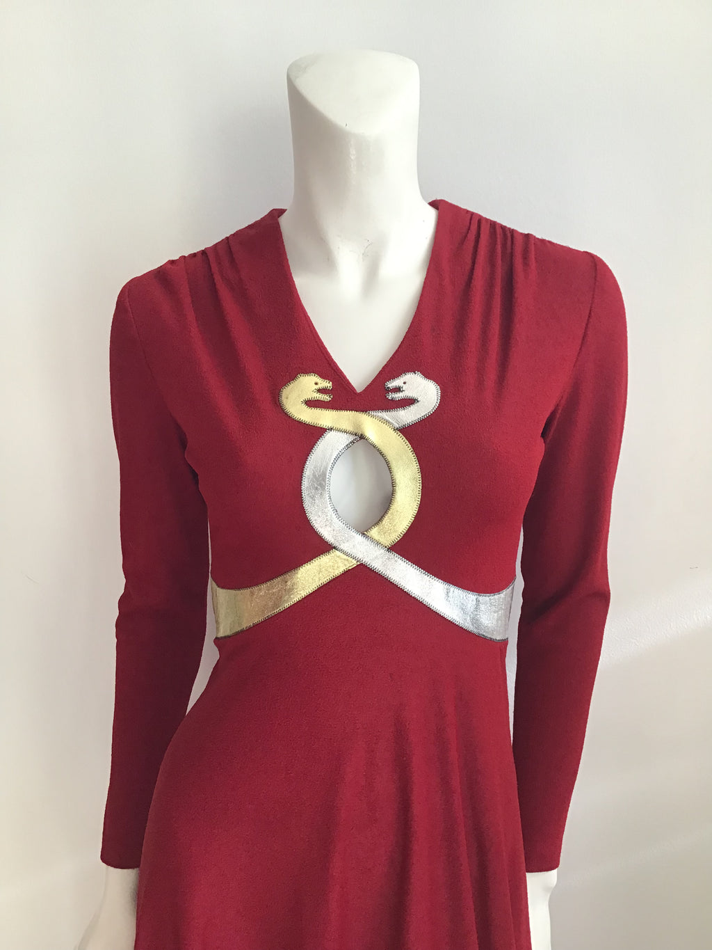 1970's  Red and Gold Mr Boots Snakes Evening Gown size 4