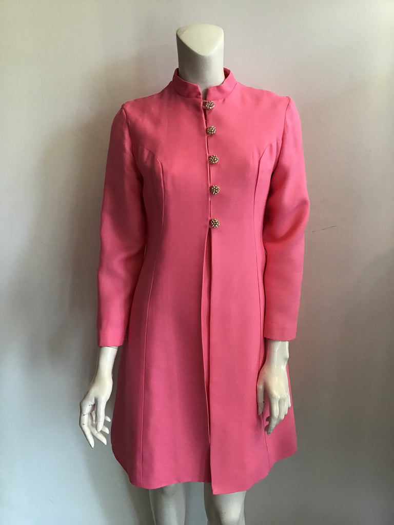 1960's Bright Pink Silk Faille Dress with Coat size 8
