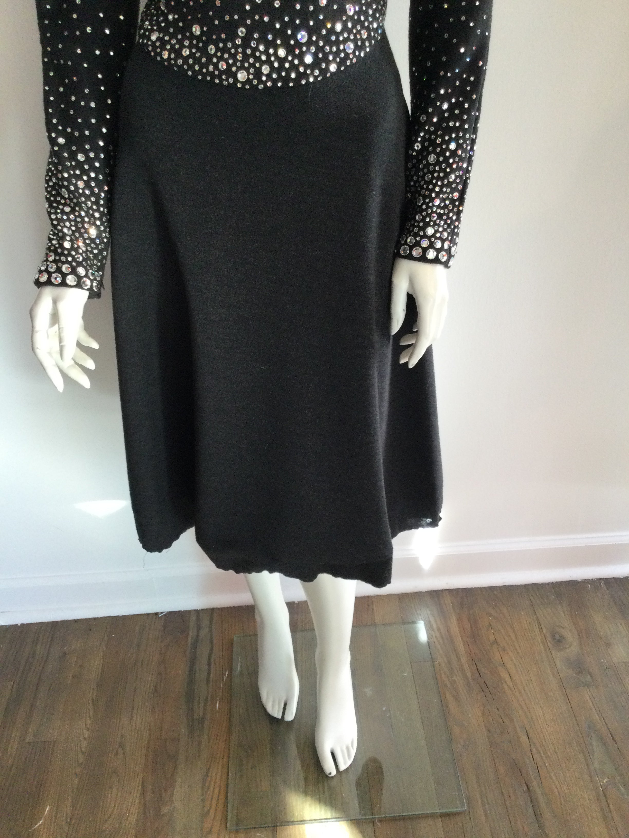 1980's Pauline Trigère Rhinestone Studded Cashmere/Wool blend  Cocktail Dress size 9/10
