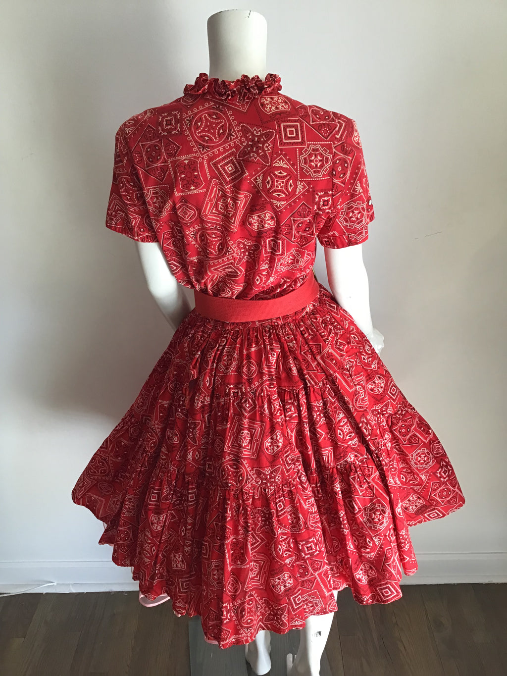 1950s Rockmount Ranch Wear Red Cotton  2 piece Dress