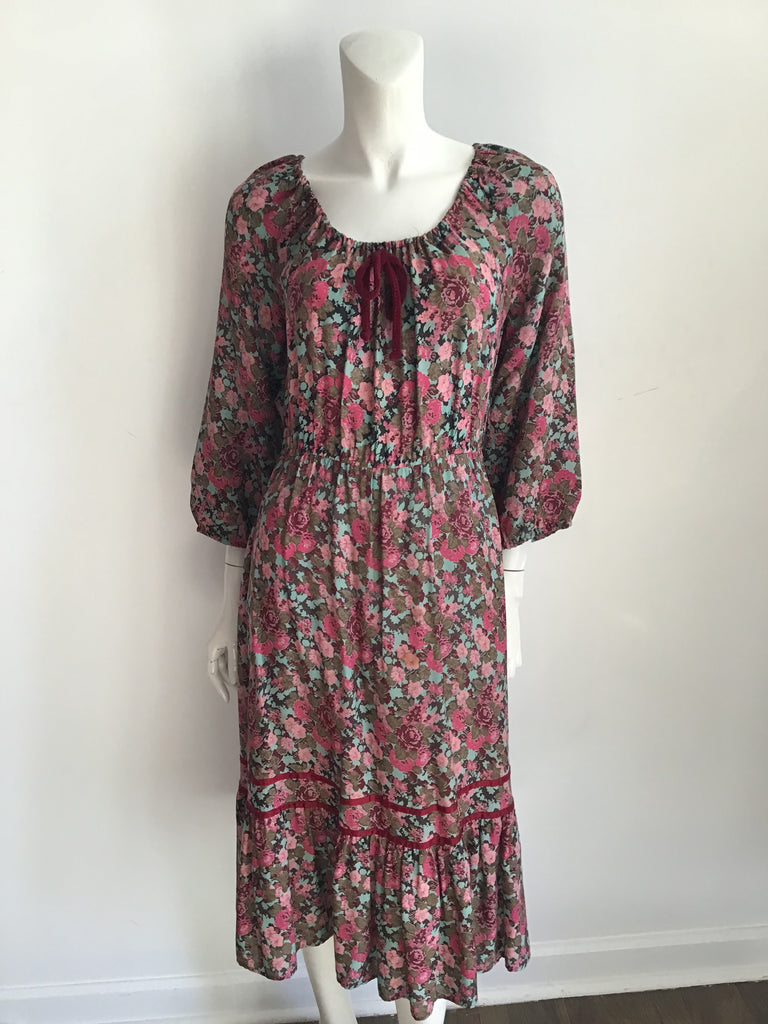 1970s Ragtime Floral Printed Dress with Vest