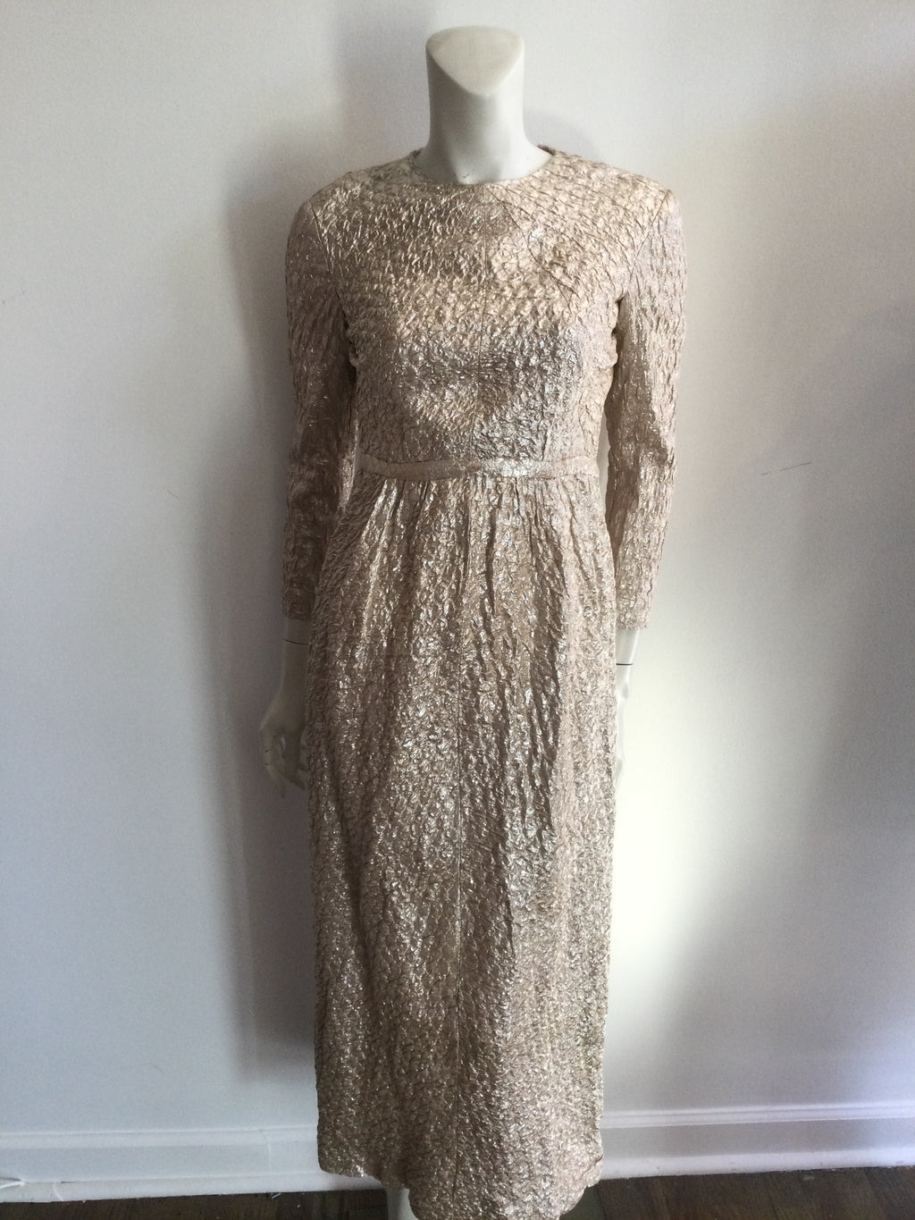 1960s metallic pink evening dress