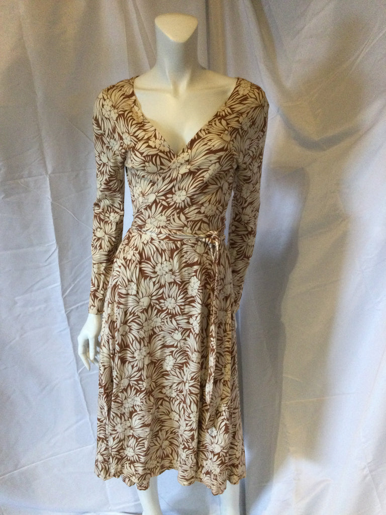 Vintage 1970s Diane Von Furstenberg Brown and Ivory print wrap dress 