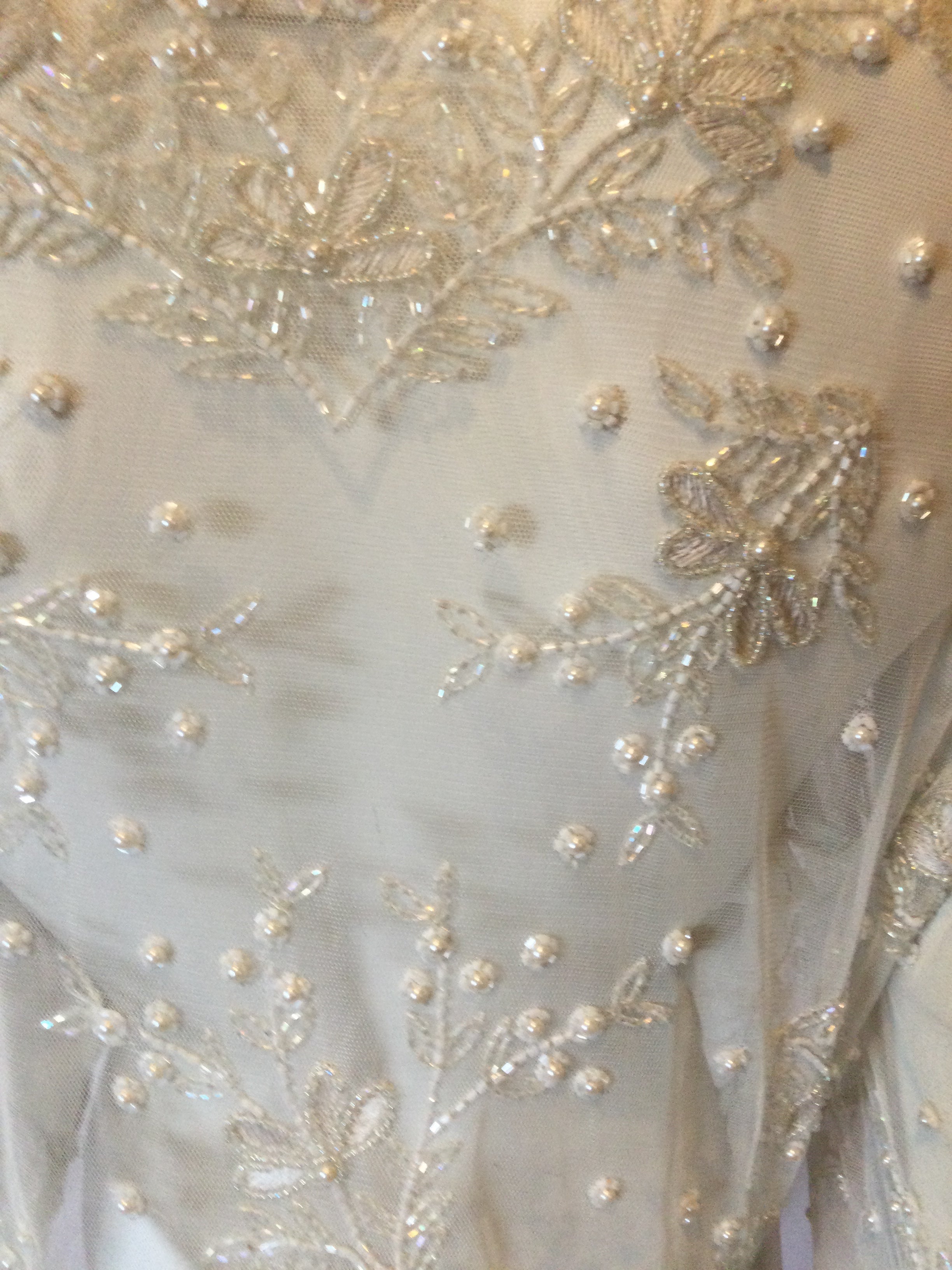 1980's White Crystal Beaded Polyester  Bolero-size 12/14