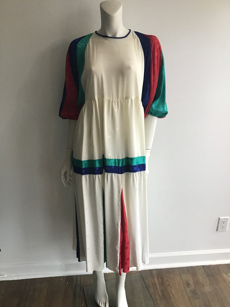 1980s Diane Freis Cream Silk Dress
