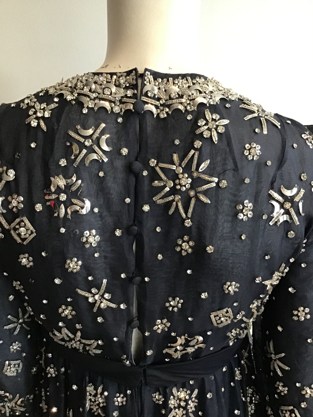 1960s  Blue Organza beaded Evening Gown-2/4