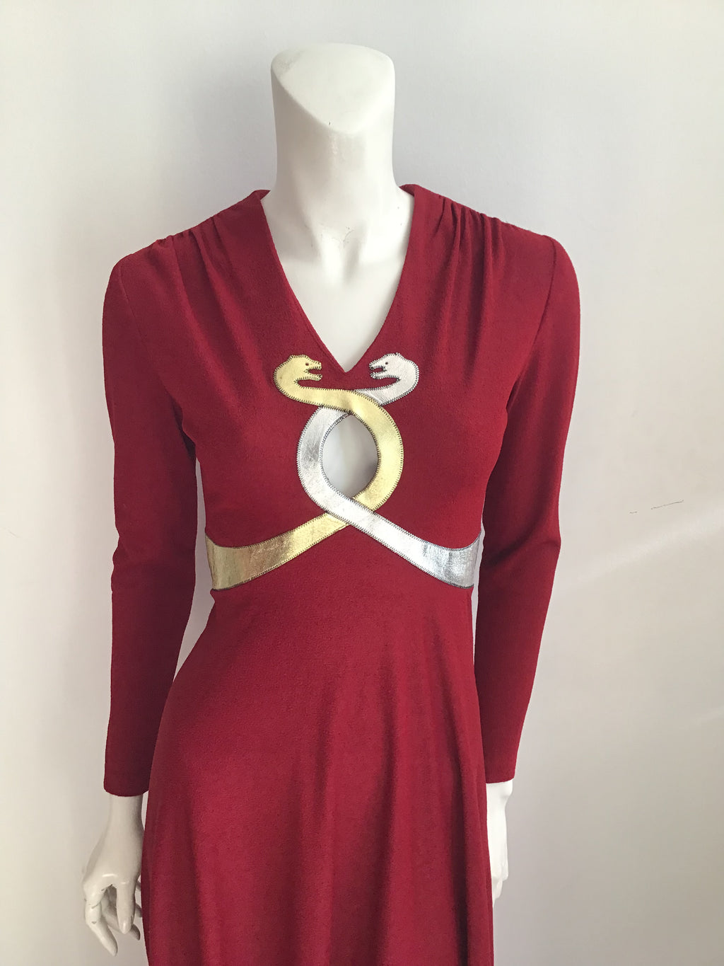 1970's  Red and Gold Mr Boots Snakes Evening Gown size 4