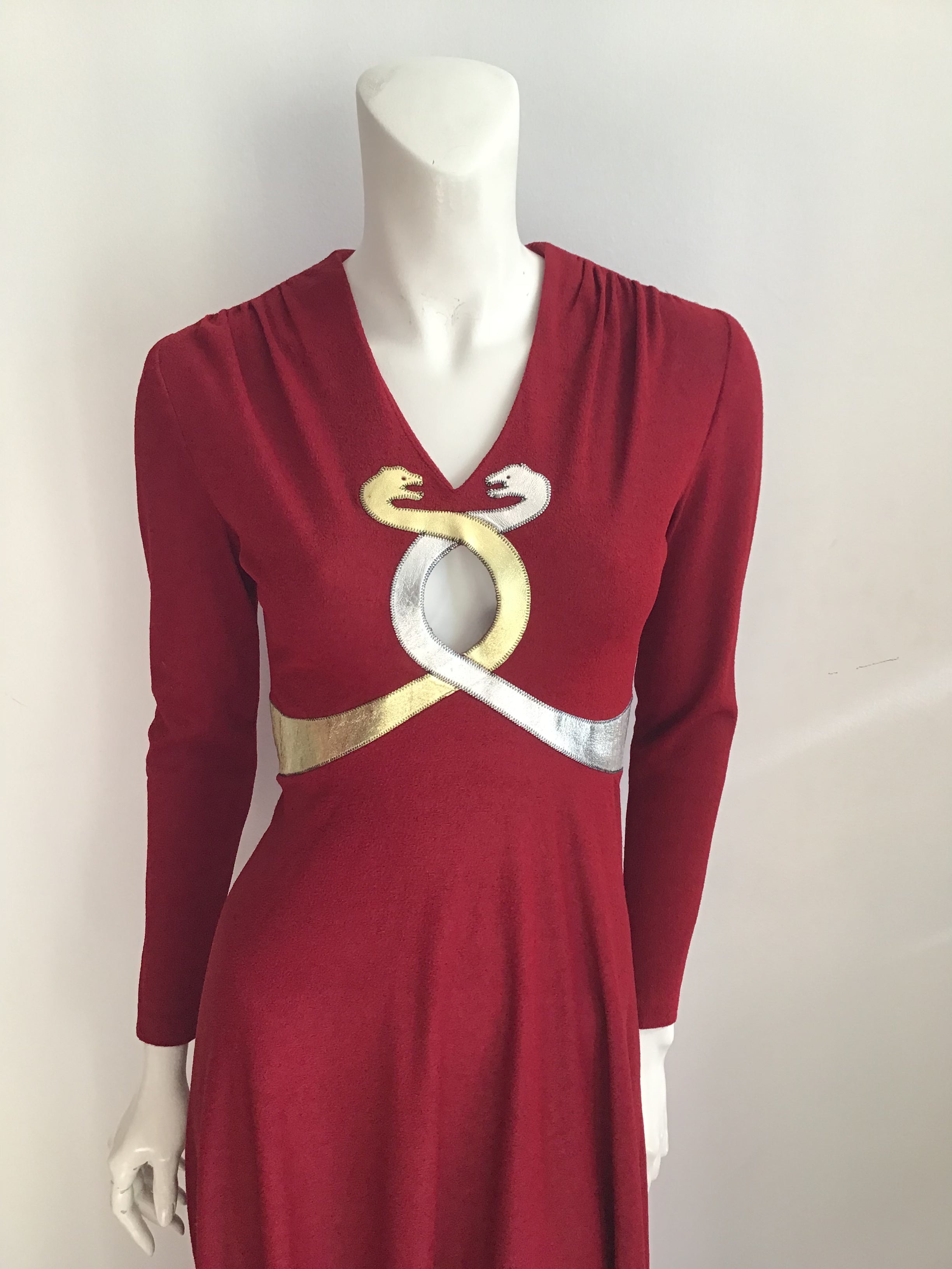1970's  Red and Gold Mr Boots Snakes Evening Gown size 4