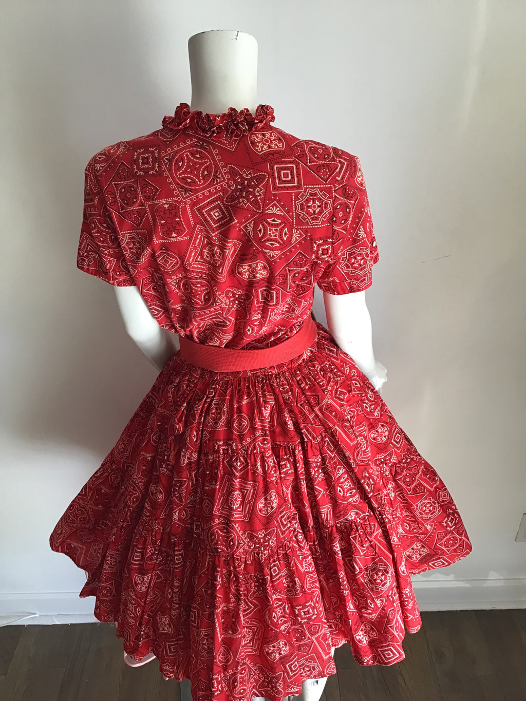1950s Rockmount Ranch Wear Red Cotton  2 piece Dress